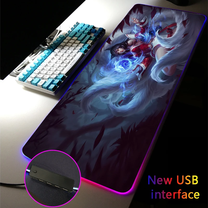 

League of Legends RGB Mouse Pad Sexy Girl Ahri DeskMat Multi-interface Four USB Docking The Nine-Tailed Fox XXL Gaming MousePad