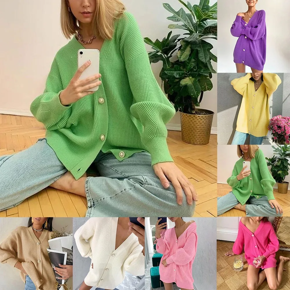 Oversized Women Classic V-Neck Sexy Lantern Sleeve Cardigan Knitted Loose Casual Solid Warm Fashion Button Sweaters Multcolor
Oversized Women Classic V-Neck Sexy Lantern Sleeve Cardigan Knitted Loose Casual Solid Warm Fashion Button Sweaters Multcolor