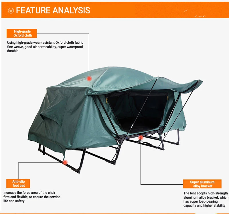 Outdoor Foldable Off-Ground Camping Tent Single Person Double-Layer Waterproof Hiking Tent Warm Windproof Bedroom Travel Tents
Outdoor Foldable Off-Ground Camping Tent Single Person Double-Layer Waterproof Hiking Tent Warm Windproof Bedroom Travel Tents