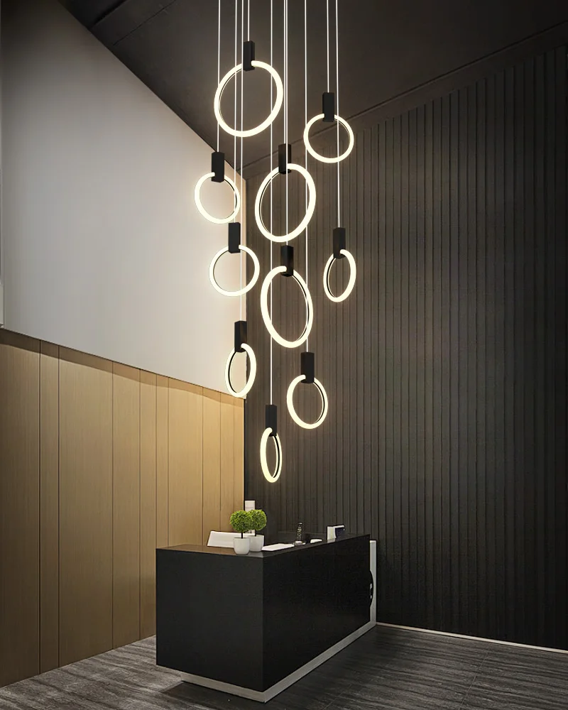 Nordic luxury black LED Spiral staircase long ring chandelier large hanging lamp modern villa lighting living room round fixture
Nordic luxury black LED Spiral staircase long ring chandelier large hanging lamp modern villa lighting living room round fixture