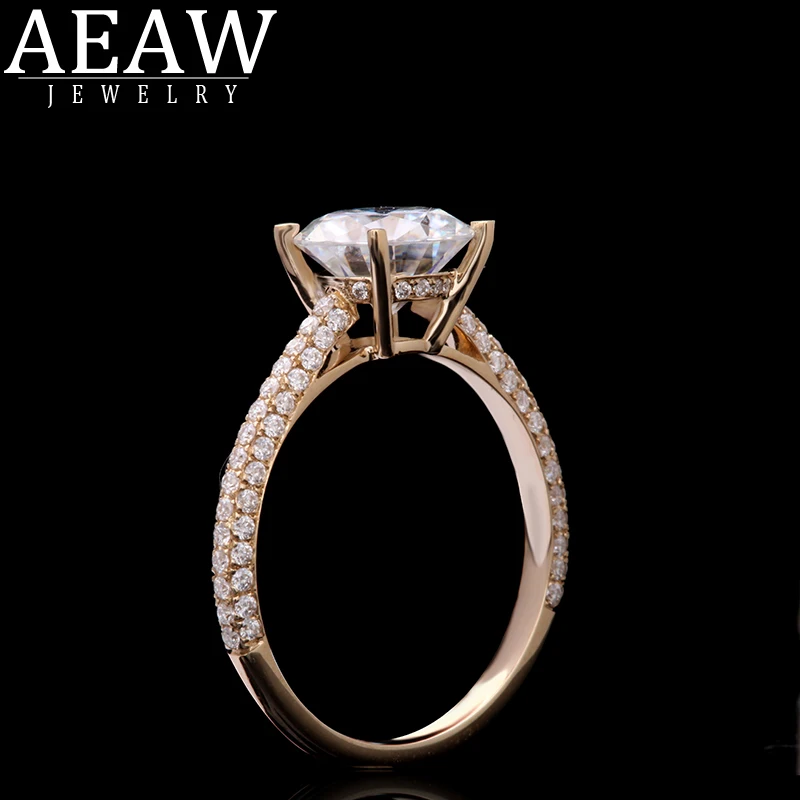 AEAW 6 5 мм 1.0ct круглая огранка 14 к желтое золото Муассанит кольцо половина полная