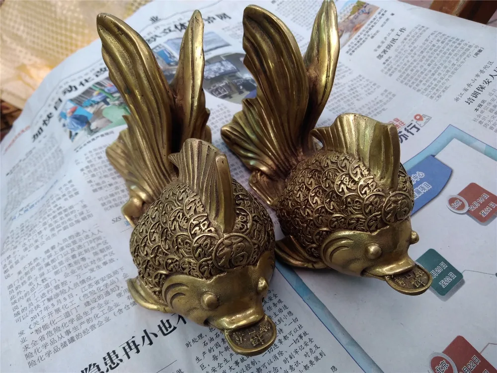 Пара старинных китайских бронзовых поделок фэн-шуй, золотая рыбка, бронзовая статуя, украшение для дома, искусство, богатство 
Пара старинных китайских бронзовых поделок фэн-шуй, золотая рыбка, бронзовая статуя, украшение для дома, искусство, богатство