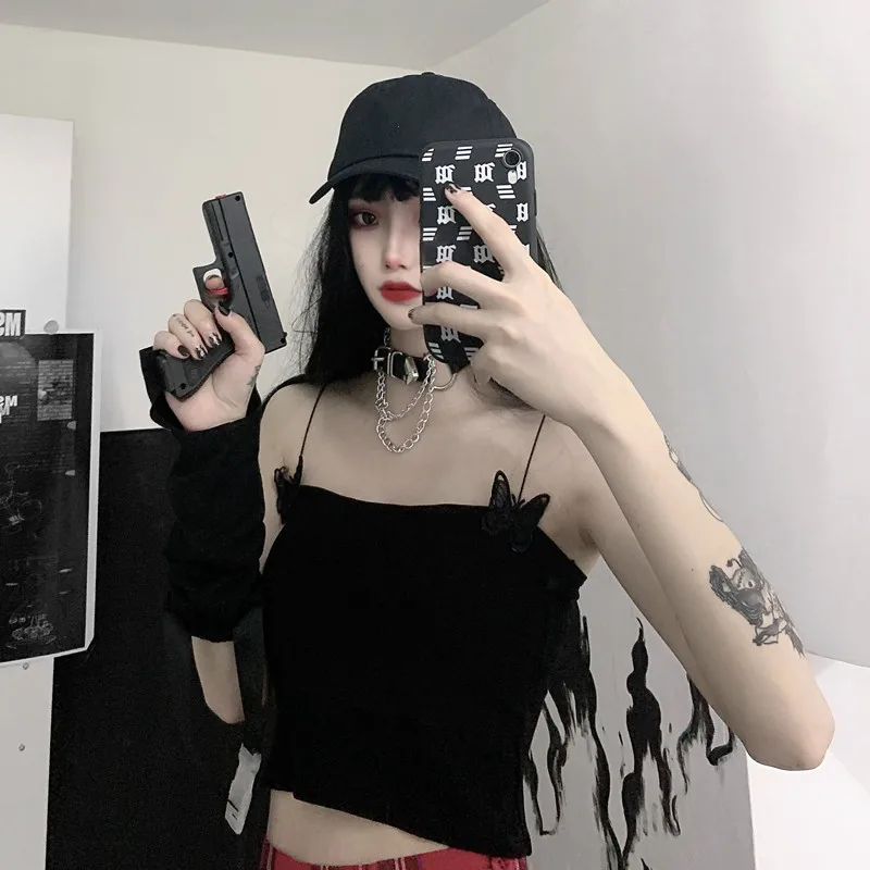 Summer Black Camis Butterfly Appliques Women's Clothing Tees Spaghetti Strap Streetwear Fashion Brand Ins Off Shoulder Crop Top
Summer Black Camis Butterfly Appliques Women's Clothing Tees Spaghetti Strap Streetwear Fashion Brand Ins Off Shoulder Crop Top