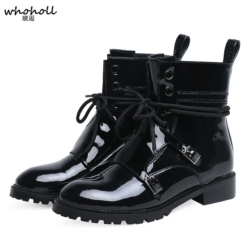 Patent Leather Women Ankle Boots Lace Up Round Toe Spring Autumn Booties Shoes Female Fashion Buckle High Quality
Patent Leather Women Ankle Boots Lace Up Round Toe Spring Autumn Booties Shoes Female Fashion Buckle High Quality