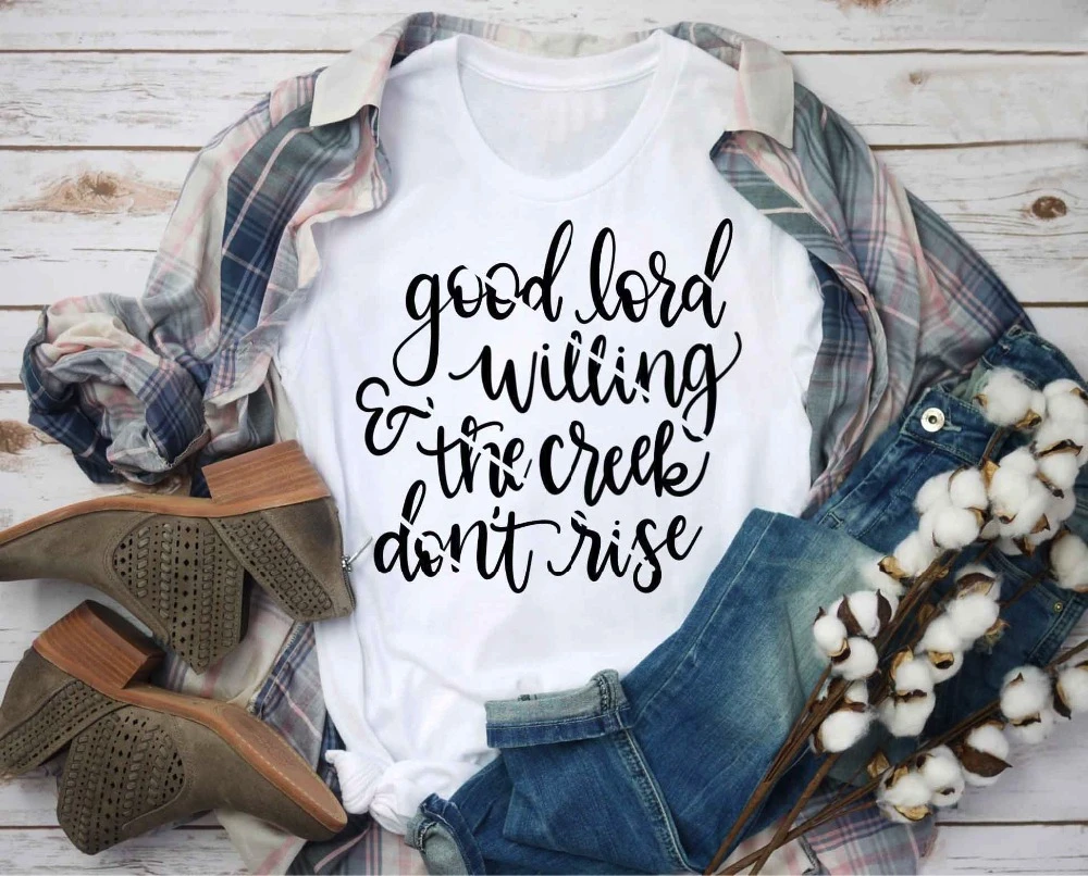 Good Lord Willing & The Creek Don't Rise t-shirt Jesus Christian slogan fashion pastel aesthetic shirt casual gift tees- L005
Good Lord Willing & The Creek Don't Rise t-shirt Jesus Christian slogan fashion pastel aesthetic shirt casual gift tees- L005
