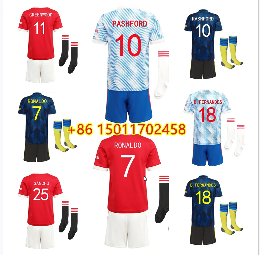 

Ronaldo 2021 2022 Manchester football jersey Soccer adult and kids kit+socks Sancho 21 22 Man United adult kids kit