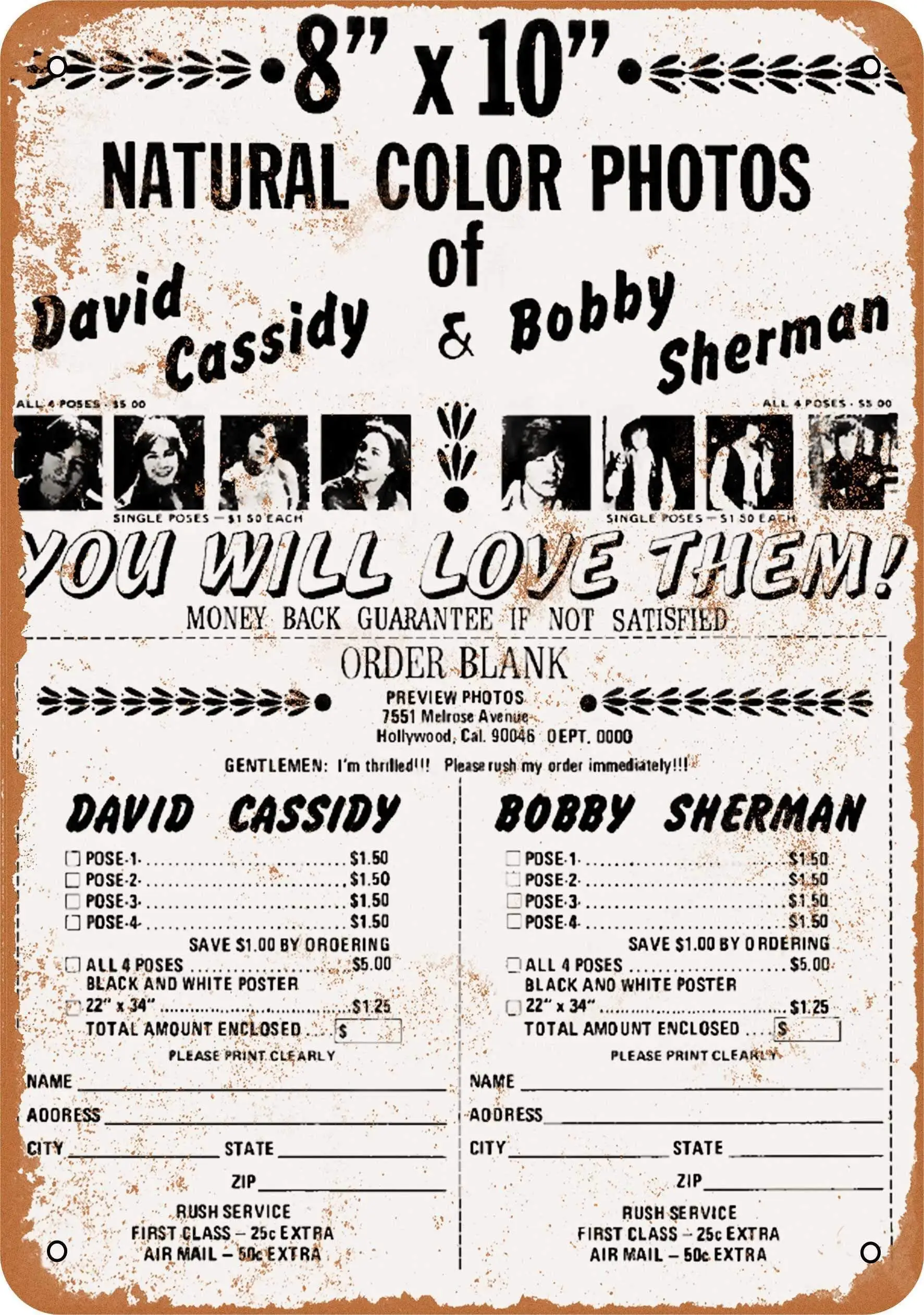 SLALL 1971 David Cassidy & Bobby Sherman Photos Retro Street Sign Household Metal Tin Sign Bar Cafe Car Motorcycle Garage De
SLALL 1971 David Cassidy & Bobby Sherman Photos Retro Street Sign Household Metal Tin Sign Bar Cafe Car Motorcycle Garage De