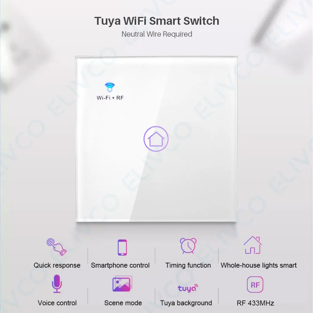 Smart Wifi Touch Switch Neutral Wire Required Light Switch 1Gang 100-240V Support Alexa Google Home 433RF Remote Tuya Smart Home
Smart Wifi Touch Switch Neutral Wire Required Light Switch 1Gang 100-240V Support Alexa Google Home 433RF Remote Tuya Smart Home