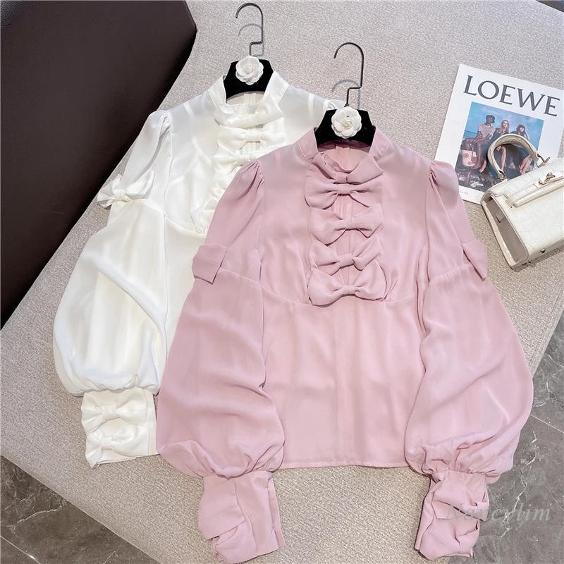 Pullover Chiffon Blouse Women 2021 Autumn and Winter New Korean Sweet Bow Lantern Sleeve Stand Collar Shirt Top Blusa White Pink
Pullover Chiffon Blouse Women 2021 Autumn and Winter New Korean Sweet Bow Lantern Sleeve Stand Collar Shirt Top Blusa White Pink
