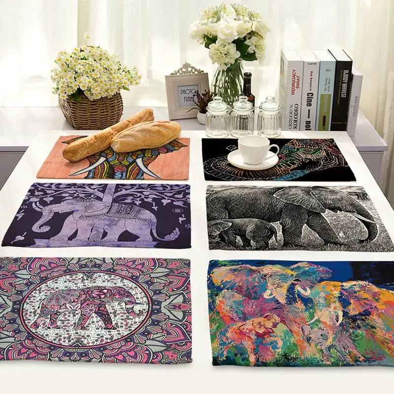 Placemats Cotton Linen Eleplant Printed Coasters Kitchen Party Accessories Non-slip Dustproof Table Decorations Mat 42*32cm 1pc
Placemats Cotton Linen Eleplant Printed Coasters Kitchen Party Accessories Non-slip Dustproof Table Decorations Mat 42*32cm 1pc