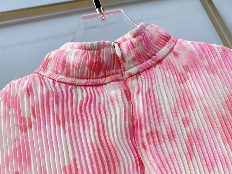 Midi Dress Women's Ruffles Female Ladies Robes Pink Pleated Floral Flare Sleeve Stand Collar Long Dresses 2021 New 
Midi Dress Women's Ruffles Female Ladies Robes Pink Pleated Floral Flare Sleeve Stand Collar Long Dresses 2021 New