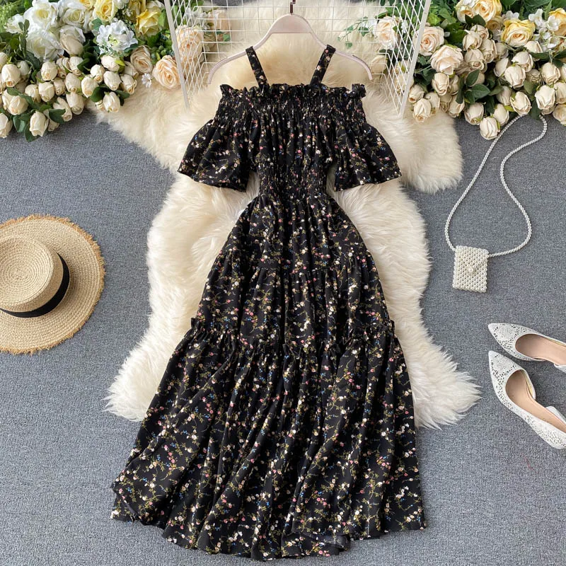 Bohemian Women Floral Dress Casual Short Sleeve High Waist Spaghetti Strap Dresses Elegant A-line Off Shoulder Autumn New 2020
Bohemian Women Floral Dress Casual Short Sleeve High Waist Spaghetti Strap Dresses Elegant A-line Off Shoulder Autumn New 2020