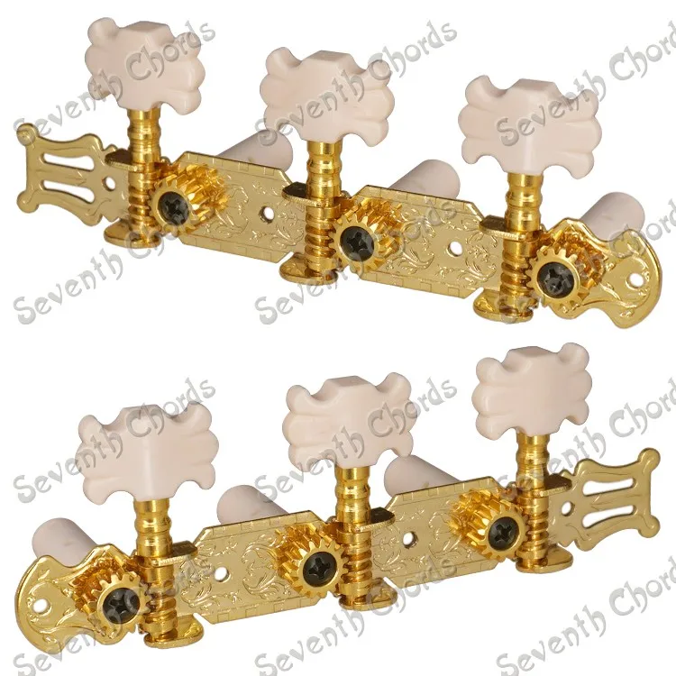 

A Ser of 2 Pcs Gold Classical Guitar String Tuners Tuning Pegs Machine Heads Tuners With White Flower Shape Plastic Button