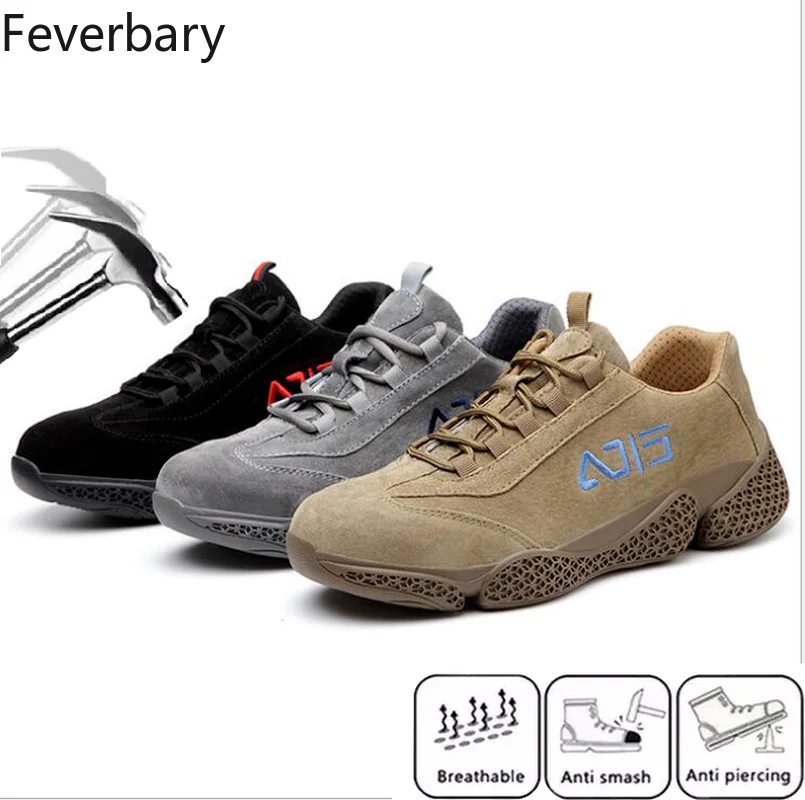 

Feverbary защитная обувь для мужчин, стальной носок, противоударные рабочие ботинки, женские уличные химбинские Нескользящие повседневные крос...