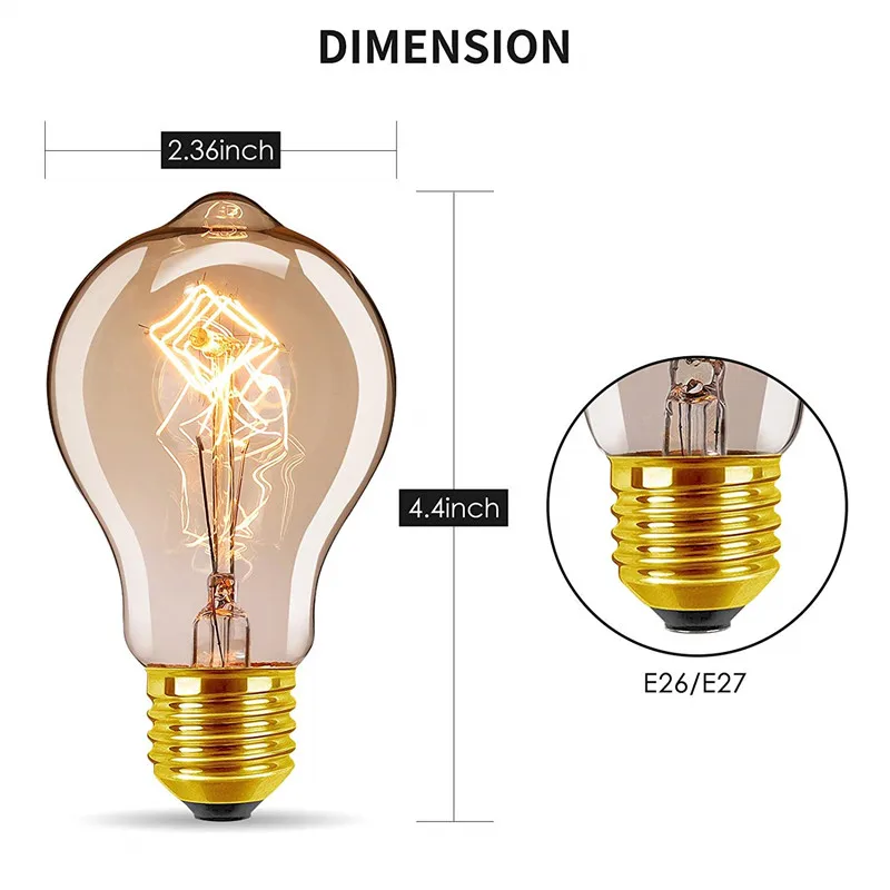 

6pcs Dimmable 60W Retro 40W E27 A60 Warm White Color A19 Incandescent Vintage Edison Light Bulb filament Light AC220-240V