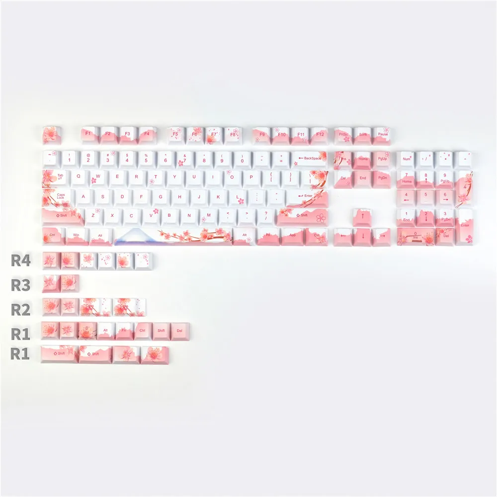 

Sakura Keycap Full Sets Cherry Profile 5 Face DYE Sublimation Cherry Blossom Keycaps For GH60 GK61 GK64 68 Mechanical Keyboard