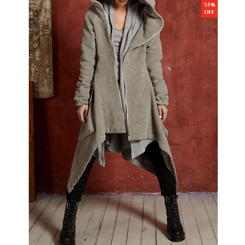 Irregular Hooded Trench Coat Women Fall Streetwear Fashion Solid Color Zipper Long Sleeve Pockets Long Coat Women Lugentolo
Irregular Hooded Trench Coat Women Fall Streetwear Fashion Solid Color Zipper Long Sleeve Pockets Long Coat Women Lugentolo