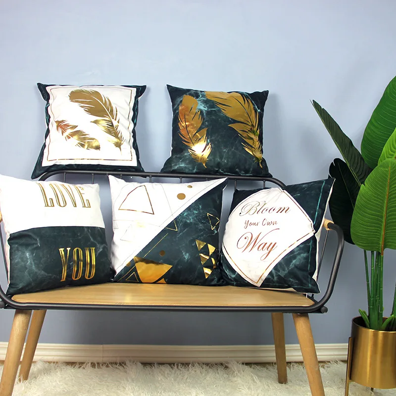 

Pillows Decorative Pillow New Marble Pattern Hot Stamping Retro Green Printing Gold Simple European Light Luxury Cushion Cover