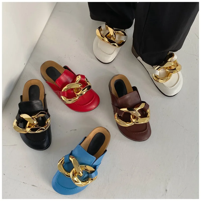 2021 Women Summer New Brand Gold Chain Women Slipper Closed Toe Slip On Mules Shoes Round Toe Low Heels Casual Slides Flip Flop
2021 Women Summer New Brand Gold Chain Women Slipper Closed Toe Slip On Mules Shoes Round Toe Low Heels Casual Slides Flip Flop