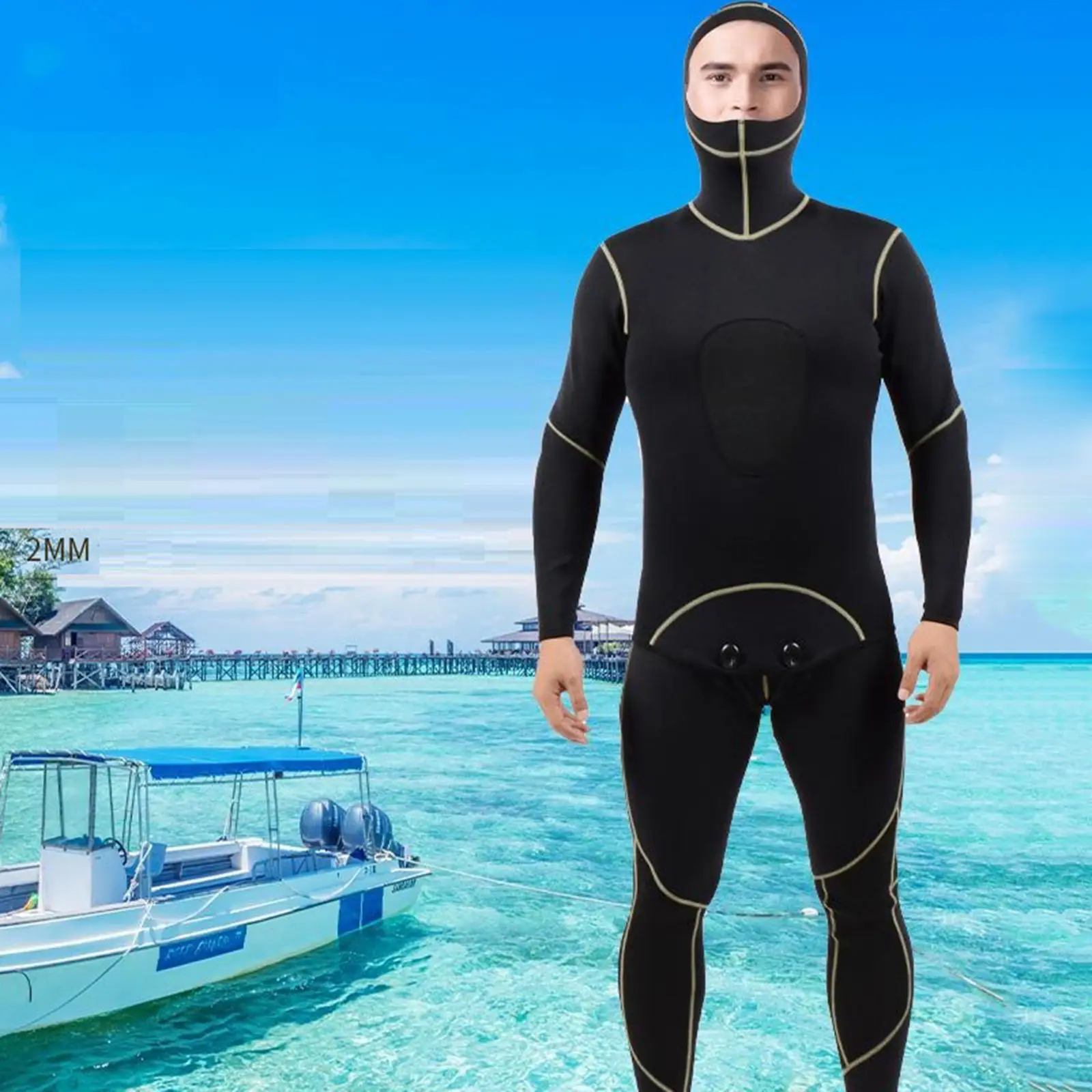 

Мужской супер эластичный неопреновый костюм для подводного плавания и серфинга с капюшоном 2 мм 2 шт. подводный гидрокостюм