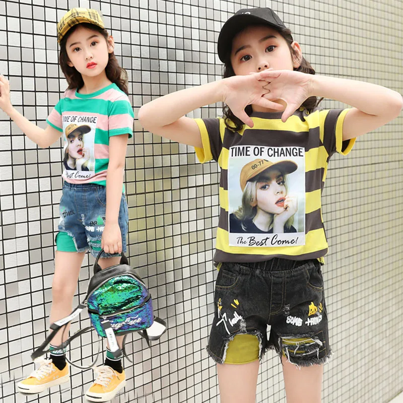 DIIMUU Baby Girls Clothing Sets 2pcs Children Wear T-shirt + Short Jeans 4-13 Years Fashion Striped Cartoon Tops Pants Outfits
DIIMUU Baby Girls Clothing Sets 2pcs Children Wear T-shirt + Short Jeans 4-13 Years Fashion Striped Cartoon Tops Pants Outfits