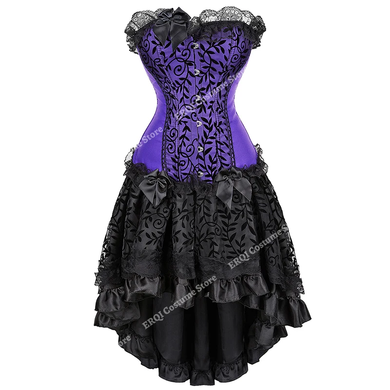 Plus Size Corset Skirt Set Women Sexy Jacquard Lace up Overbust Corset Clubwear Off Shoulder Corset Dress Vintage Black Purple
Plus Size Corset Skirt Set Women Sexy Jacquard Lace up Overbust Corset Clubwear Off Shoulder Corset Dress Vintage Black Purple