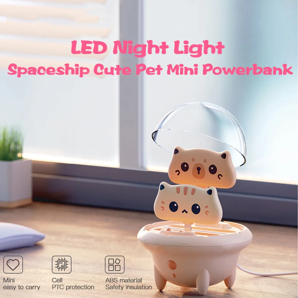 800mAh Mini Power Bank Cute Cat USB C Portable External Battery Case Charger with LED Night Light cartoon Fast charging power |
