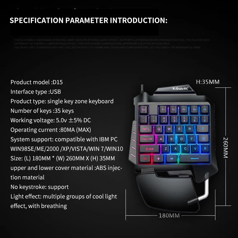 Gaming Keypad Anti-Skid Wired With LED Backlight 35 Keys One-Handed Membrane Game Keyboard For LOL/PUBG/CF Keyboard Portable
Gaming Keypad Anti-Skid Wired With LED Backlight 35 Keys One-Handed Membrane Game Keyboard For LOL/PUBG/CF Keyboard Portable