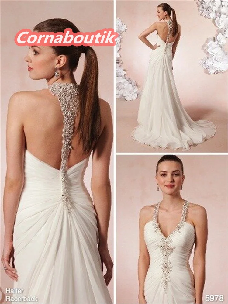 Real Pictures Wedding Dress COR-224 Halter Beaded A Line Ruched Chiffon Beaded Racer-Back Sweep Train Plus Size Bridal Gowns
Real Pictures Wedding Dress COR-224 Halter Beaded A Line Ruched Chiffon Beaded Racer-Back Sweep Train Plus Size Bridal Gowns