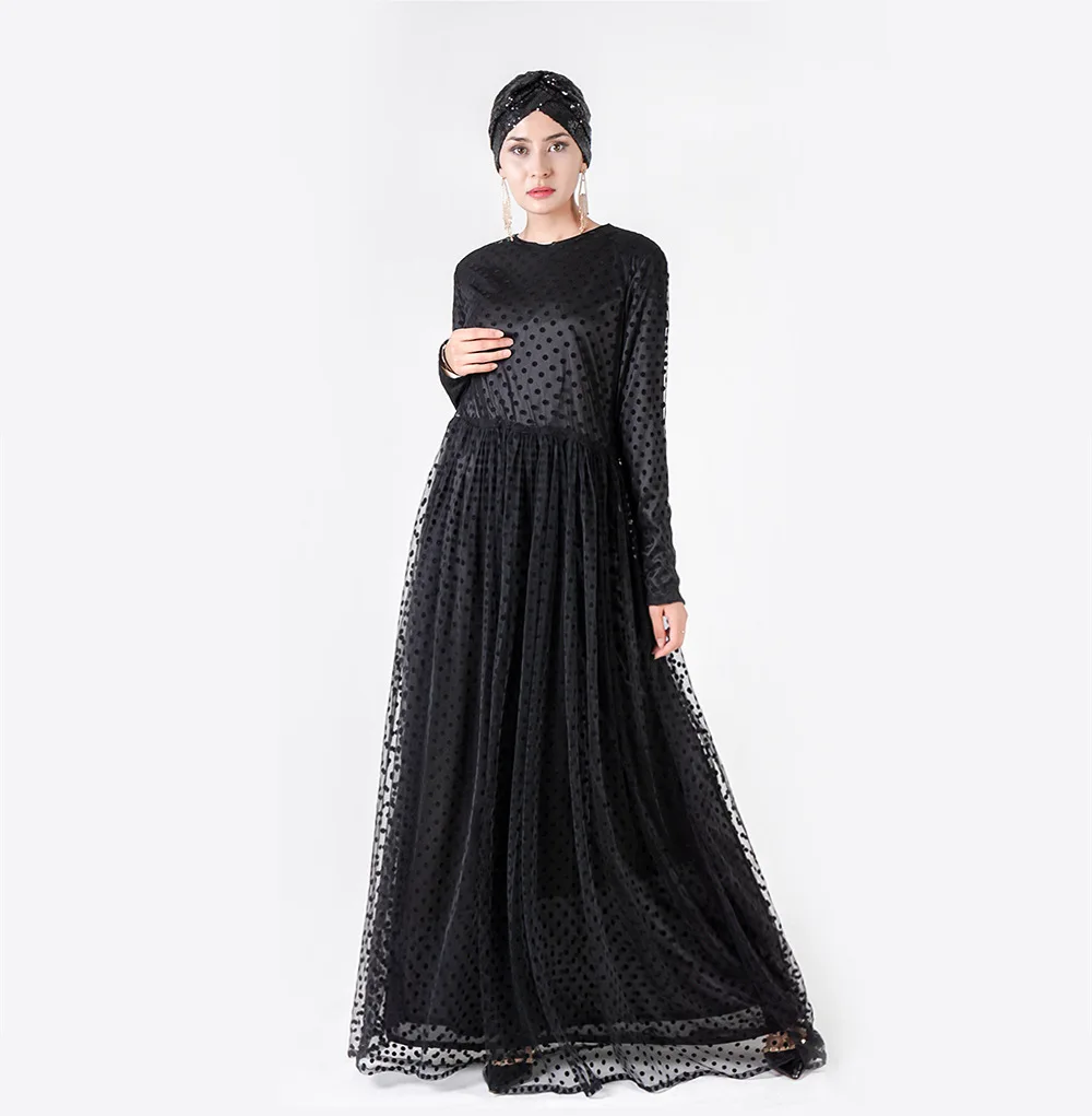 2019 Черные Сетчатые мусульманские платья Абаи Maxi Dress Vestidos кардиган кимоно с