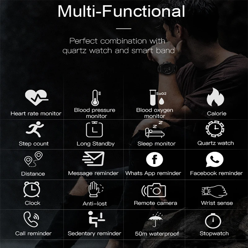 Hybrid Smartwatch Heart Rate Blood Pressure Monitor Smart Watch Fitness Tracker Sleep Tracking for ios Android
Hybrid Smartwatch Heart Rate Blood Pressure Monitor Smart Watch Fitness Tracker Sleep Tracking for ios Android