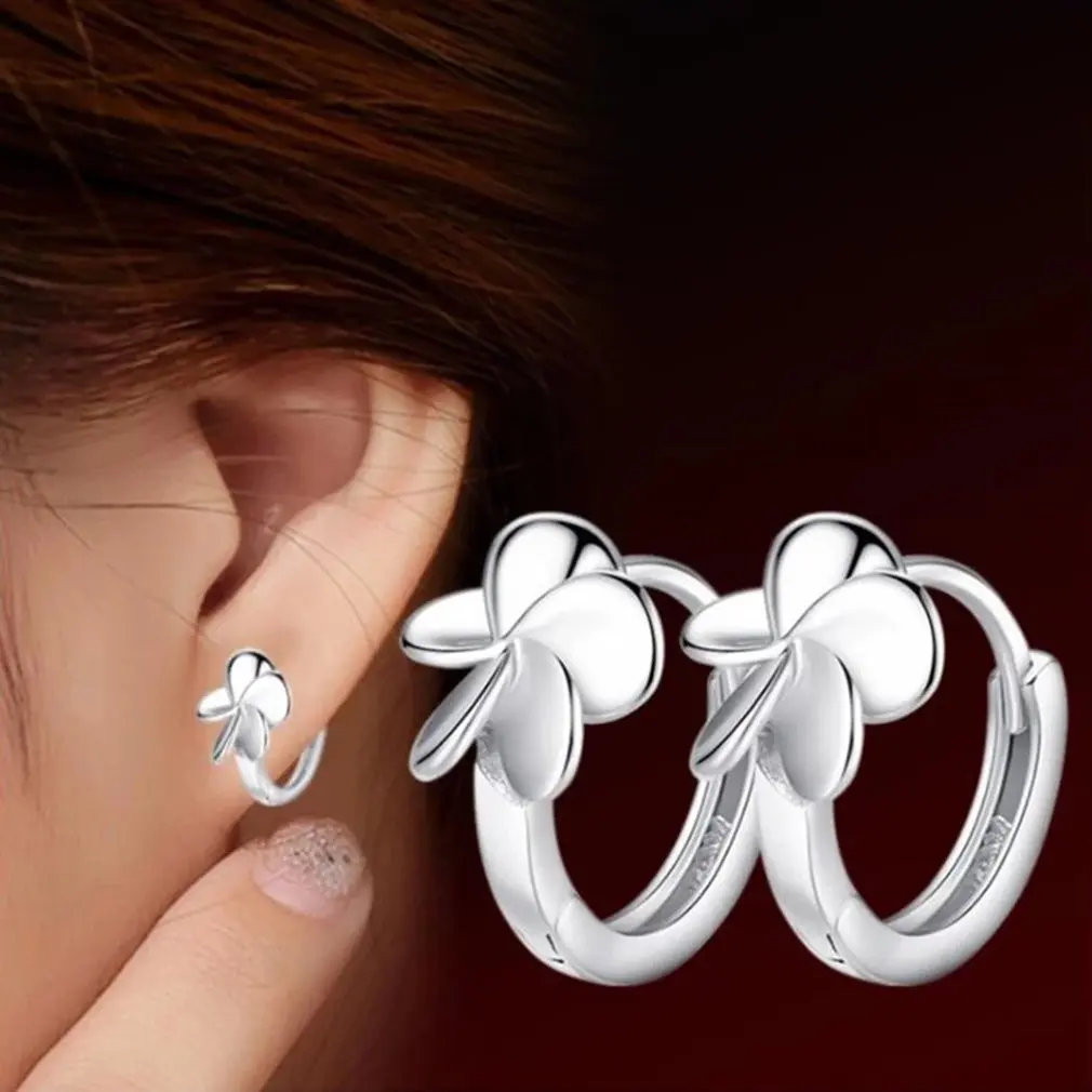 

S925 Sterling Silver New Woman Jewelry Fashion Earrings High Quality Retro Five Leaf Flower Leaf Grass Pop