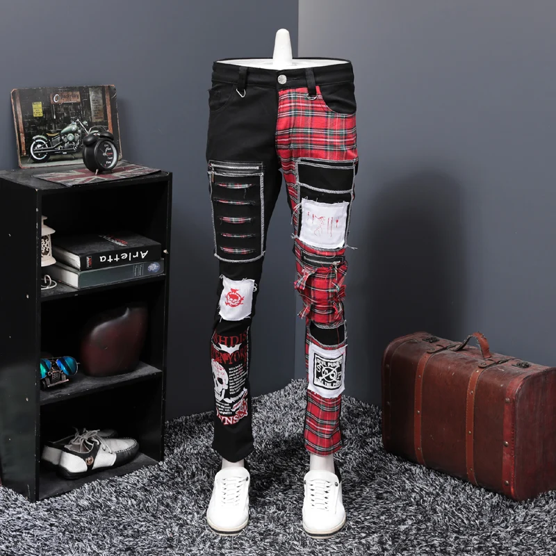 Skull Printed Jeans For Men 2021 Scottish Plaid patchwork jeans Black Jeans Men Design Ripped Distressed Denim Long Pants
Skull Printed Jeans For Men 2021 Scottish Plaid patchwork jeans Black Jeans Men Design Ripped Distressed Denim Long Pants