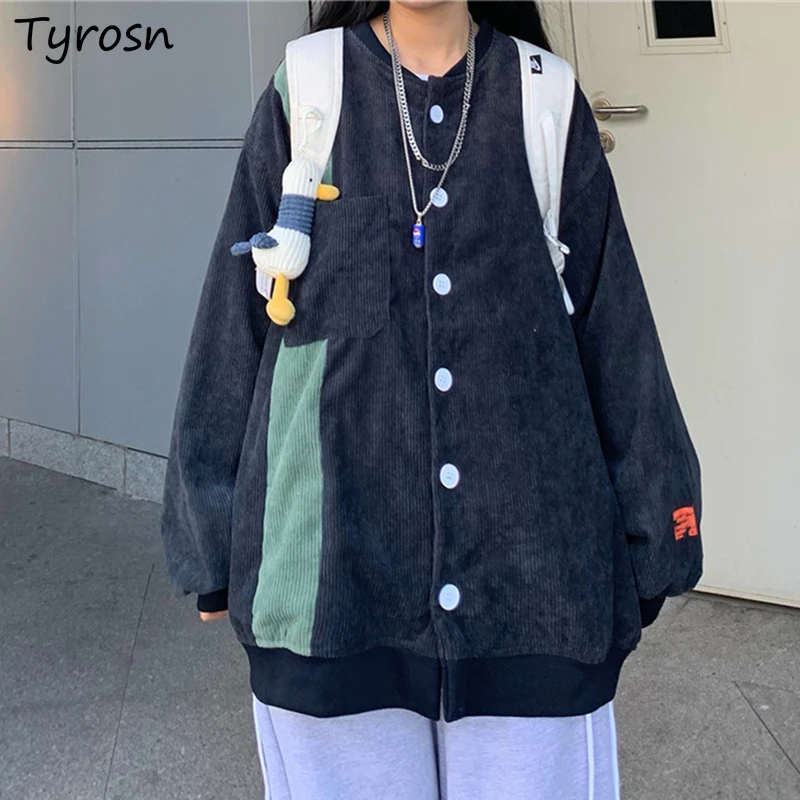 Corduroy Basic Jackets Women Retro Design Panelled Single Breasted Coats Vintage Streetwear Trendy O-neck Loose Outwear Teens BF 
Corduroy Basic Jackets Women Retro Design Panelled Single Breasted Coats Vintage Streetwear Trendy O-neck Loose Outwear Teens BF