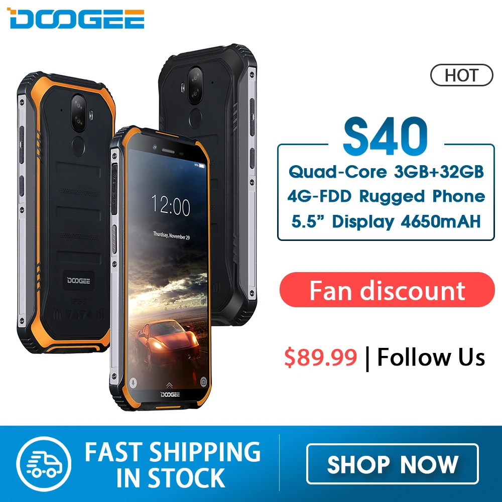 DOOGEE S40 4G Сетевой Прочный Мобильный Телефон 5.5-дюймовый Дисплей 4650mAh MT6739 Четырехъядерный 3GB ОЗУ 32GB ПЗУ Android 9.0 8.0MP IP68/IP69K