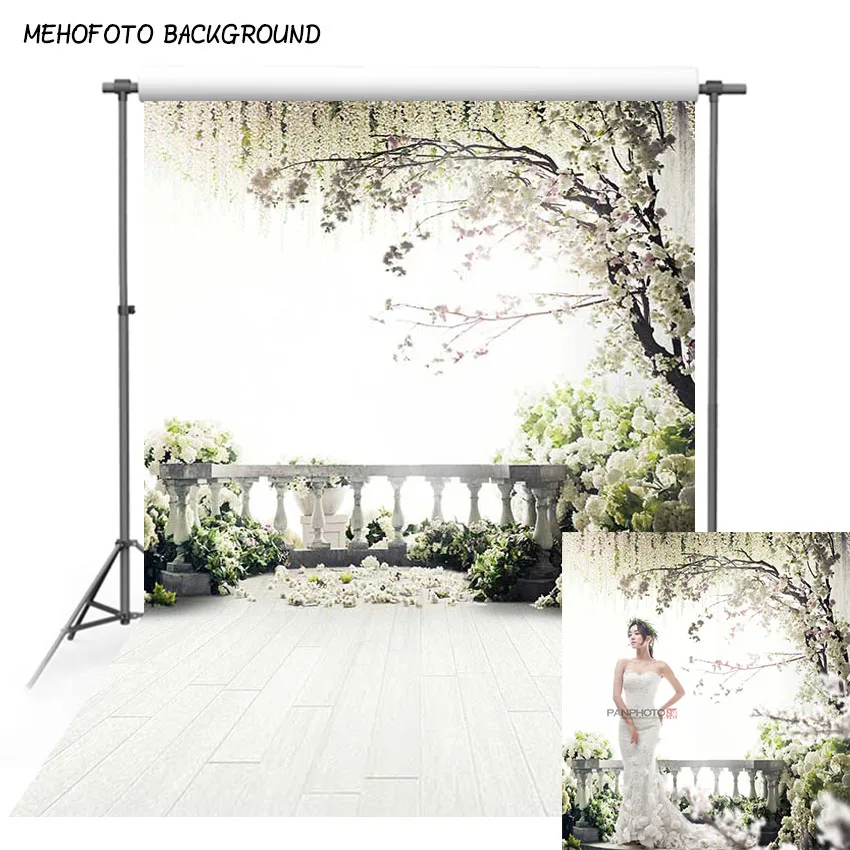 Фоны для фотосъемки Mehofond с белыми цветами деревьями садом лофтом свадебный фон