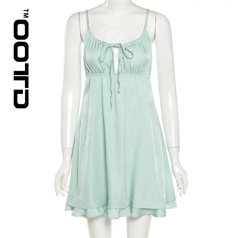 OOTD 90s Fashion Drawstring Lace-up Ruffles Short Dresses Y2K Streetwear Backless Strapled Milk Maid Dress Green A-line 2021 
OOTD 90s Fashion Drawstring Lace-up Ruffles Short Dresses Y2K Streetwear Backless Strapled Milk Maid Dress Green A-line 2021