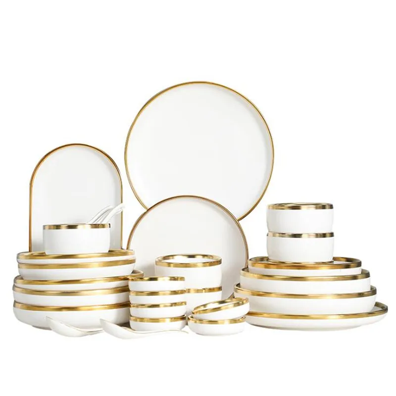 Gilt Rim White Porcelain Dinner Plate Set Kitchen Plate Ceramic Tableware Food Dishes Rice Salad Noodles Bowl Mug Cutlery Set 1p
Gilt Rim White Porcelain Dinner Plate Set Kitchen Plate Ceramic Tableware Food Dishes Rice Salad Noodles Bowl Mug Cutlery Set 1p