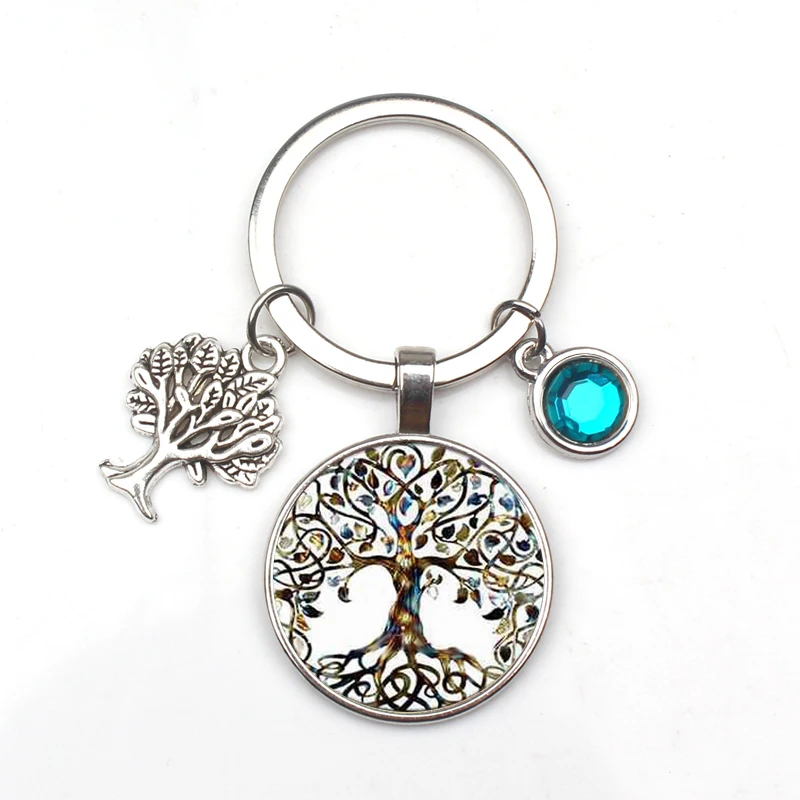 Брелок для ключей с изображением дерева жизни 9-цветной хрустальный камень |