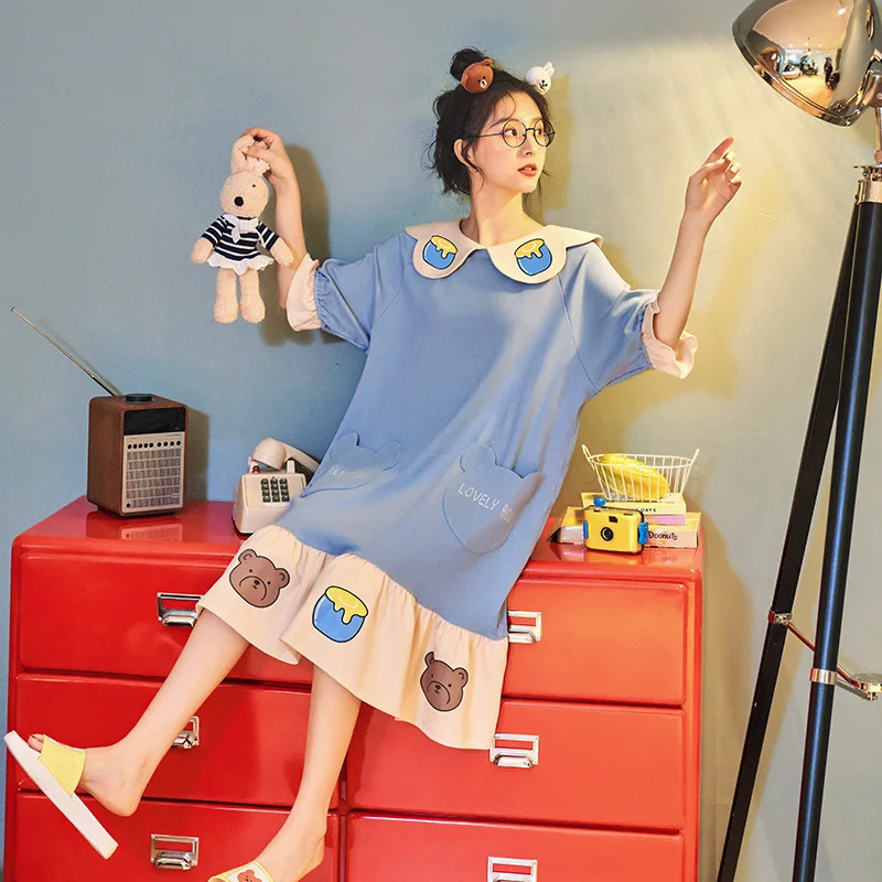 Sleepwear Dress For Women Summer Cotton Cute Night Dresses Short Sleeve Long Nightdress Casual Night Gowns Female Home Wear XXL
Sleepwear Dress For Women Summer Cotton Cute Night Dresses Short Sleeve Long Nightdress Casual Night Gowns Female Home Wear XXL