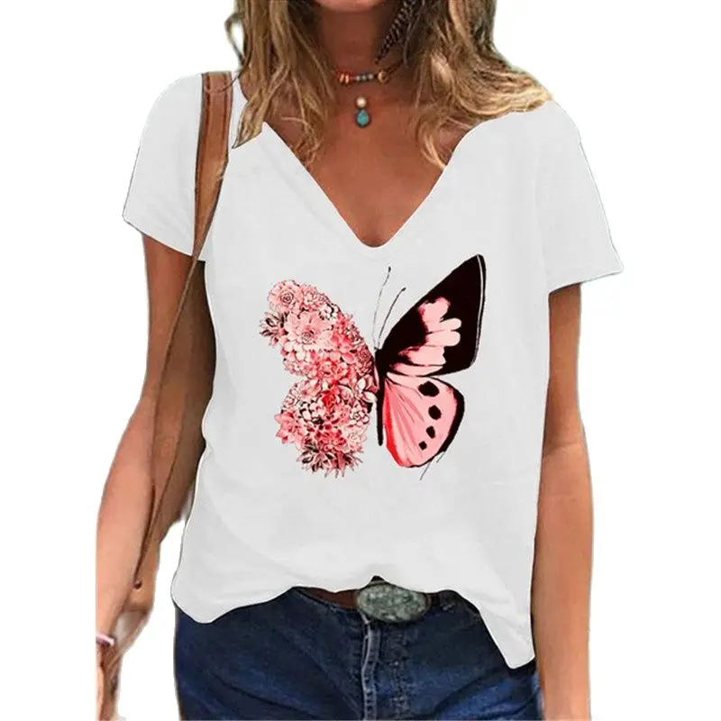 New Women TShirt Pink Butterfly Digital Printing Short Sleeve V Neck Summer Tshirt Hollow Casual Loose Oversize Ladies Top Shirt
New Women TShirt Pink Butterfly Digital Printing Short Sleeve V Neck Summer Tshirt Hollow Casual Loose Oversize Ladies Top Shirt