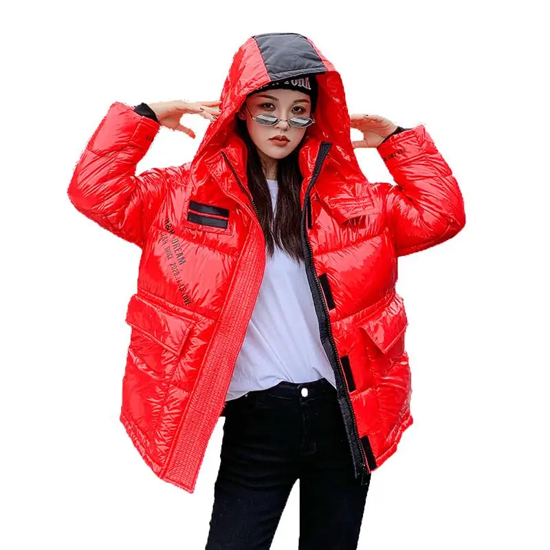 Winter Women Jacket Hooded Shiny Woman Parkas Black Casual Glossy Plus Size Cotton Padded with Zipper Loose Thick Coat Outwear 
Winter Women Jacket Hooded Shiny Woman Parkas Black Casual Glossy Plus Size Cotton Padded with Zipper Loose Thick Coat Outwear