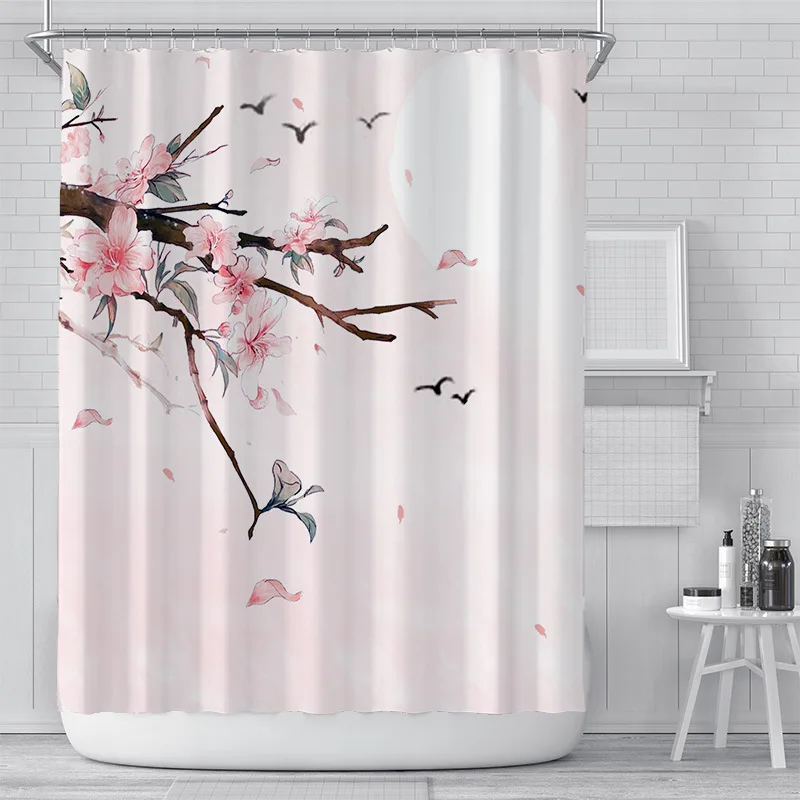 Pink Cherry Blossom Peach Blossoms Shower Curtain White Background Girl Bathroom Waterproof Polyester Cloth Screen With Hook Set 
Pink Cherry Blossom Peach Blossoms Shower Curtain White Background Girl Bathroom Waterproof Polyester Cloth Screen With Hook Set