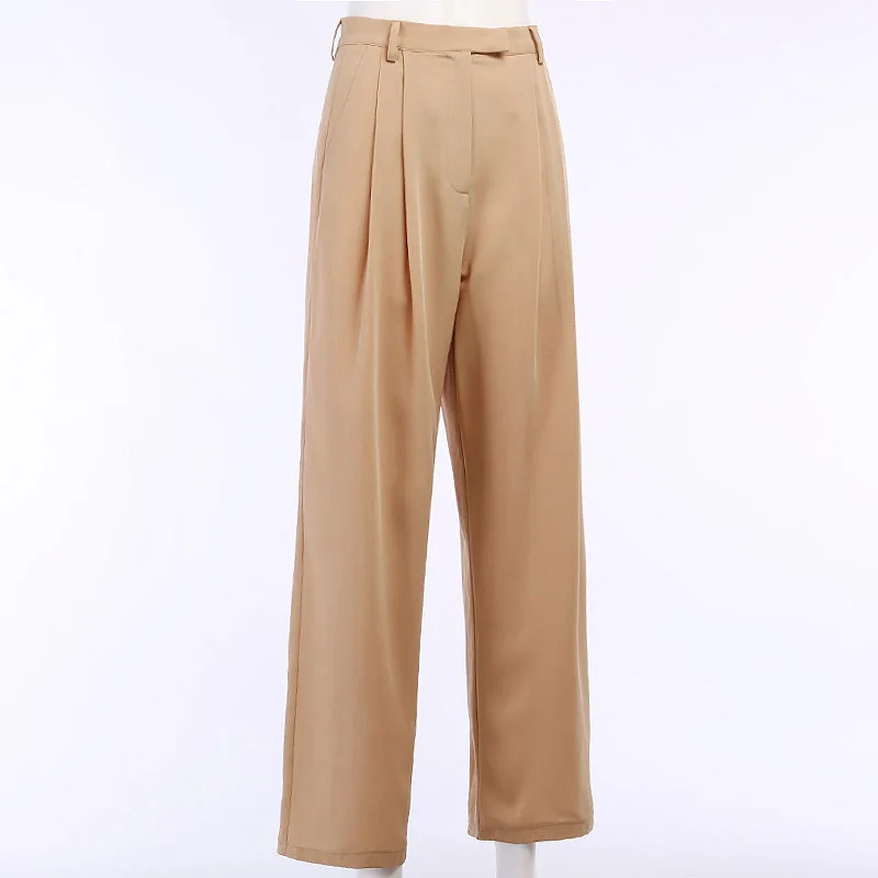 High-Waist Wide-Leg Pants Women's Solid Loose Full Length Ladies Vintage Temperament OL Casual Straight Trousers 
High-Waist Wide-Leg Pants Women's Solid Loose Full Length Ladies Vintage Temperament OL Casual Straight Trousers