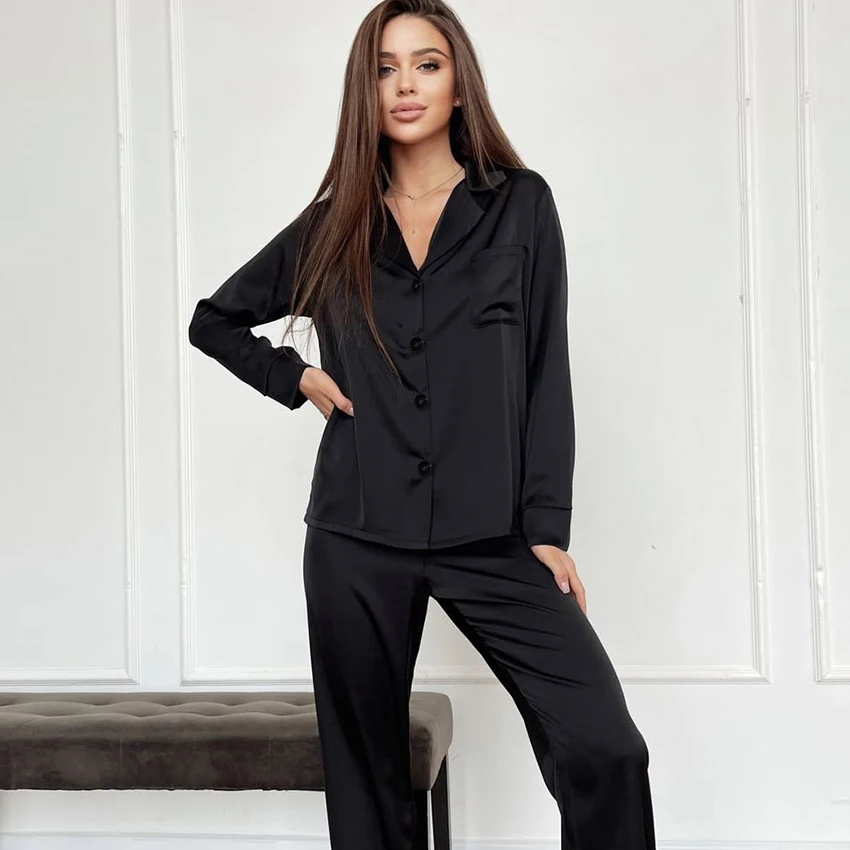 Атласная пижама Restve для женщин, комплект из 2 предметов, Топ с длинным рукавом и отложным воротником, повседневные женские комплекты с карма... 
Атласная пижама Restve для женщин, комплект из 2 предметов, Топ с длинным рукавом и отложным воротником, повседневные женские комплекты с карма...