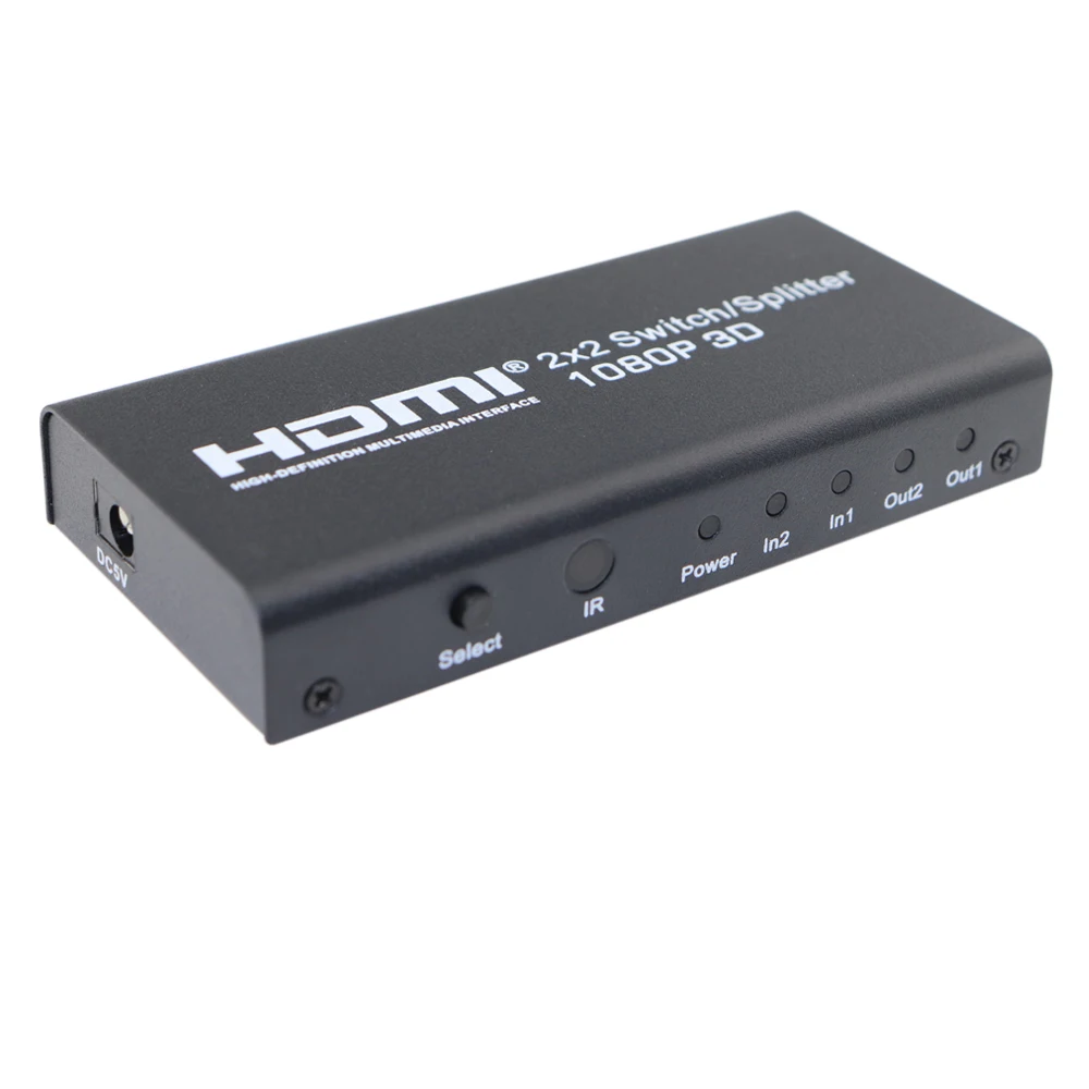 2X2 HDMI сплиттер коммутатор 2 в Выход переключатель коробка с ИК-пультом и адаптером