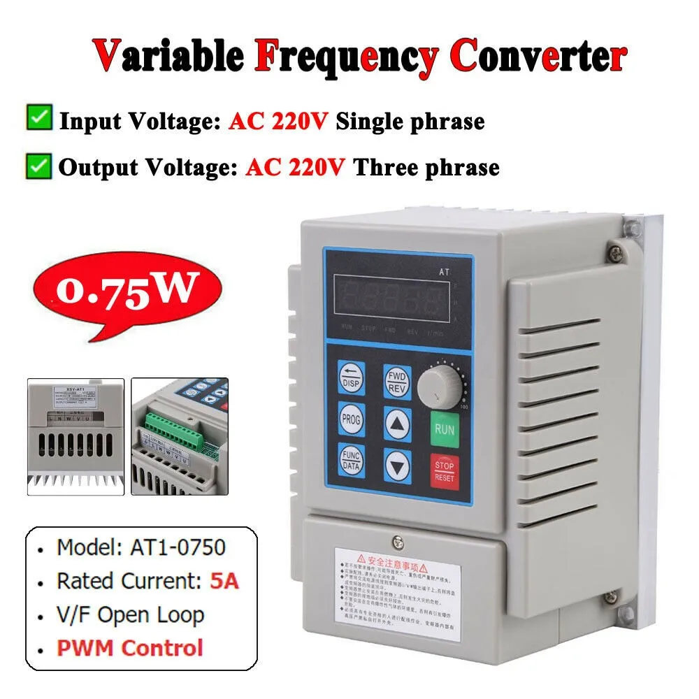 0.75kW AT1-0750X Variable Frequency Drive 6.4x4.5x3.9inch Inverter Single To 3-Phase CNC Motor Speed
0.75kW AT1-0750X Variable Frequency Drive 6.4x4.5x3.9inch Inverter Single To 3-Phase CNC Motor Speed