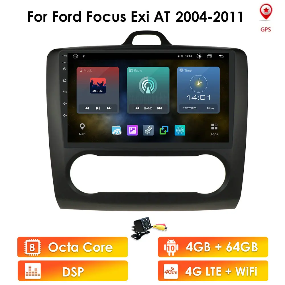 Автомагнитола DSP Android10 для Ford Focus Exi AT Mk2 2004 2011 мультимедийный стерео видео