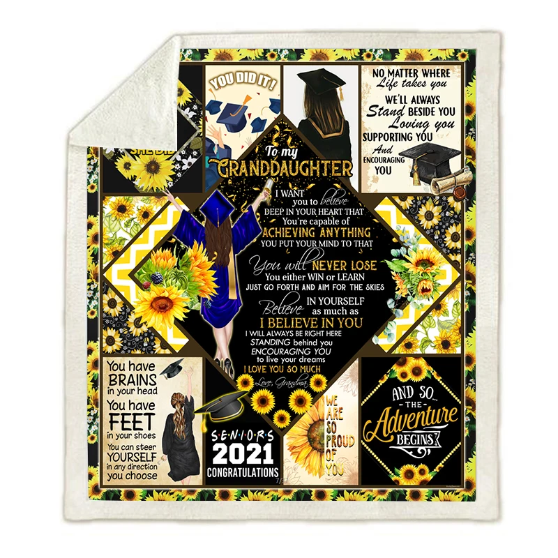 Personalize 2021 To My Granddaughter Graduation Senior Sunflower Theme Flannel Throw Blanket for Bed Sofa Soft Blanket
Personalize 2021 To My Granddaughter Graduation Senior Sunflower Theme Flannel Throw Blanket for Bed Sofa Soft Blanket