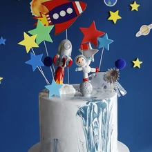 Astronaut Birthday Cake Topper The New Travel Space Theme astronauta Rocket Spaceship Toy Ornaments Cake DecorationBoy Best Gift